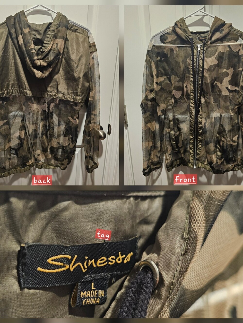 Shinestar Women's Olive Camo Mesh Hooded Jacket